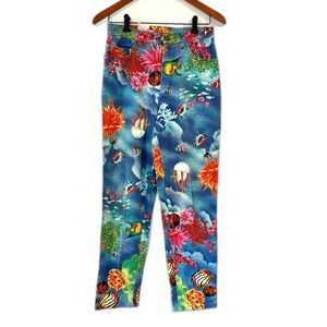 Vintage Maxandre Paris Sealife Fish Pattern Jeans Blue Size 42 Made in France